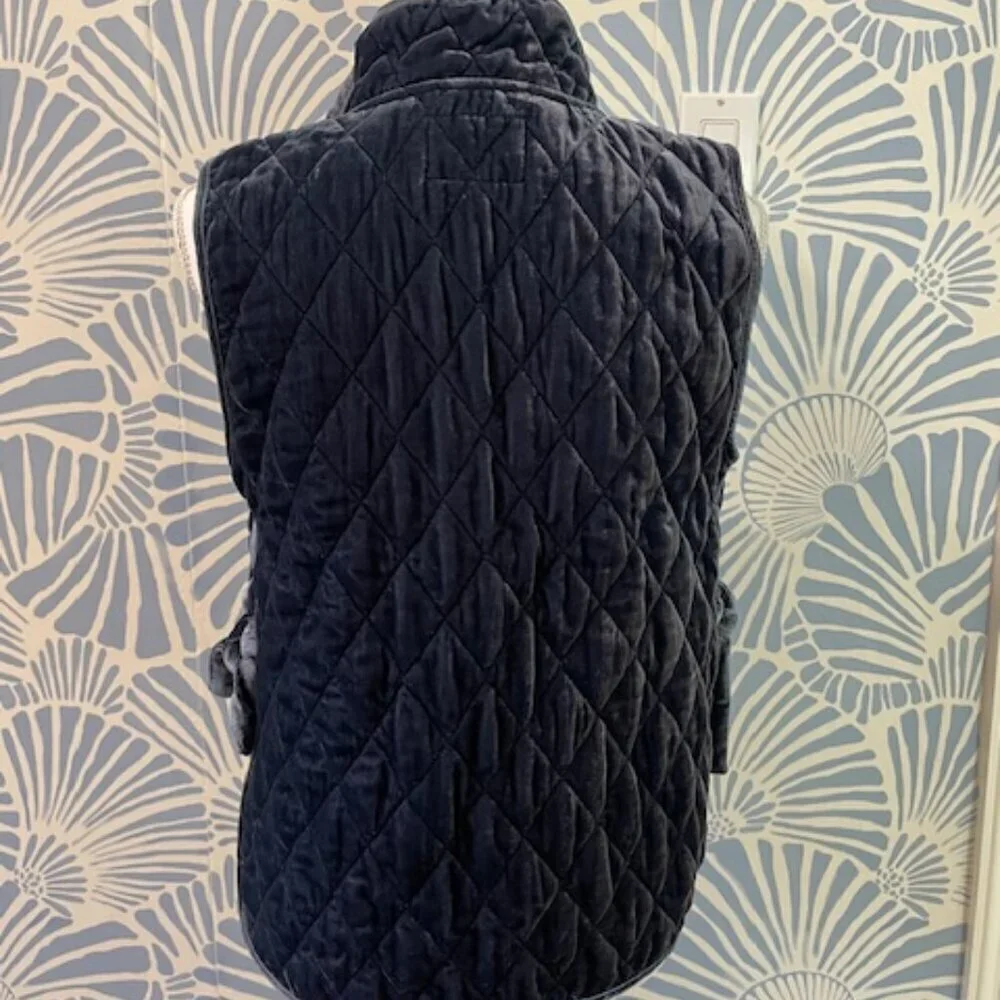 Banana Republic Navy Velvet Quilted Vest with Side Ties Sz XS